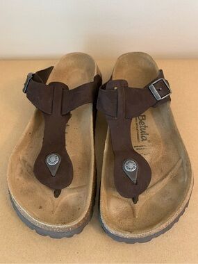 Betula Brown Leather Thong Sandals Size 10